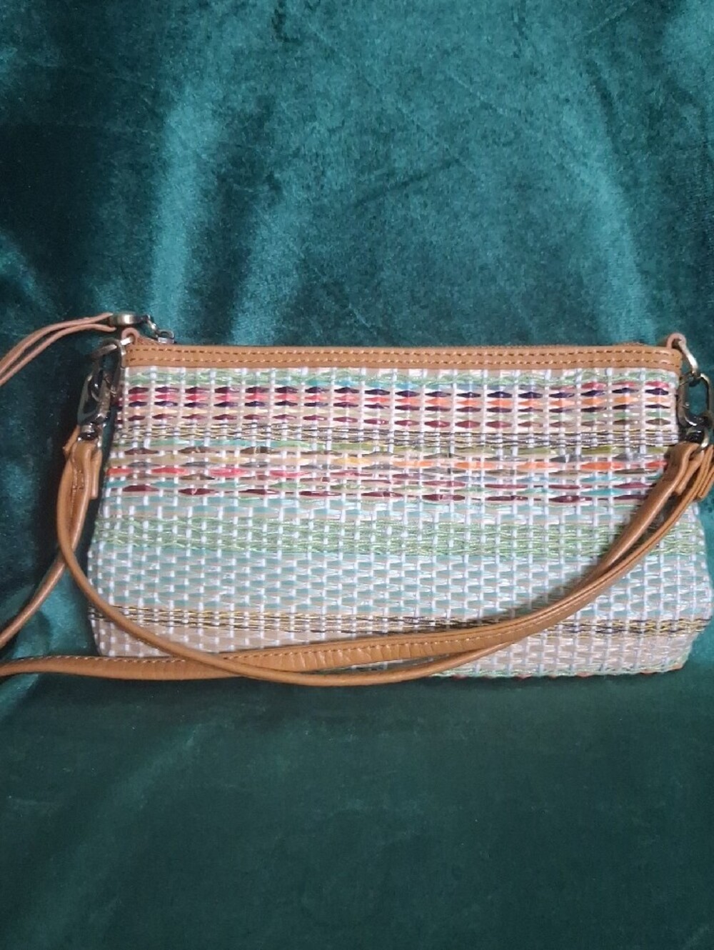 HOBO Multicolor Woven Crossbody with Tan Leather Strap - Picture 2 of 7